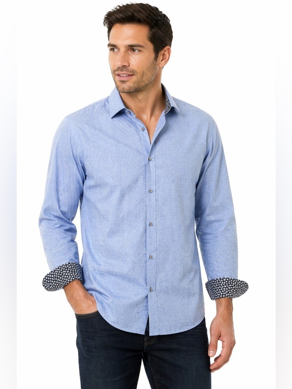 Denim & Flower Ricky Singh Blue Micro Dot Button Down Shirt Men’s XL